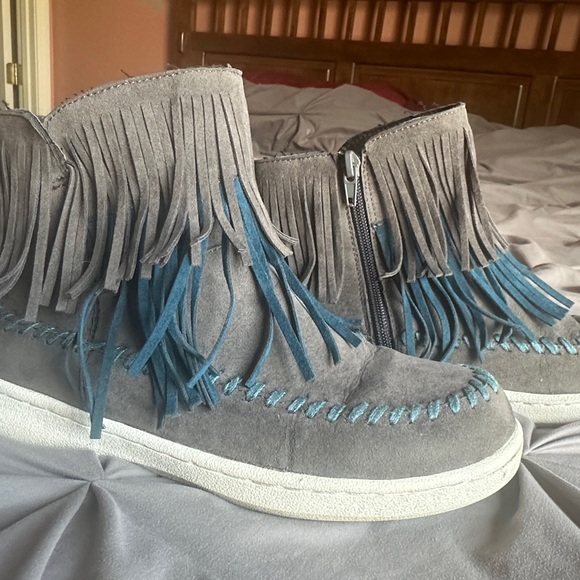 Muk Luks Gray and Teal Ankle Boots - Picture 3 of 3